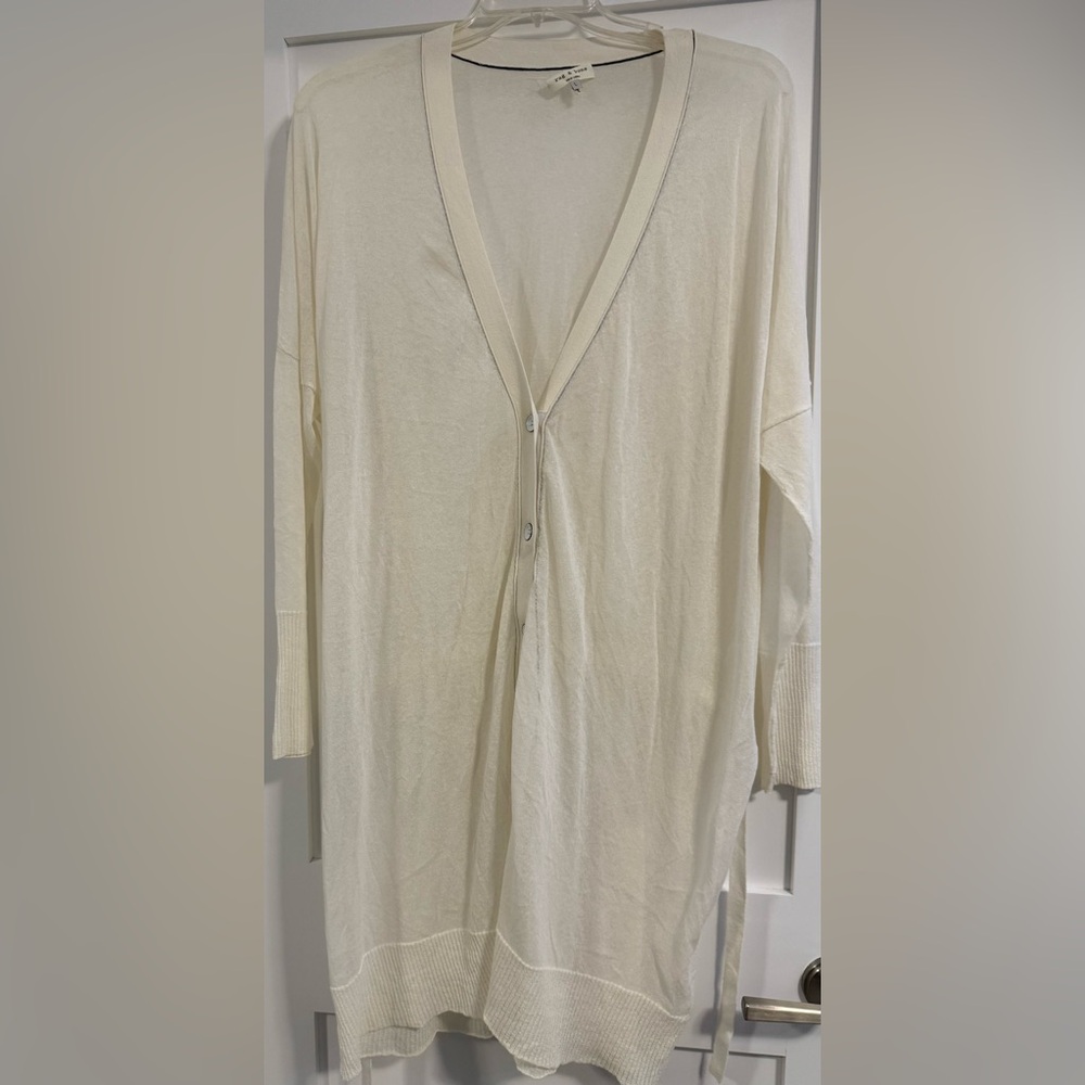 Rag&Bone offwhite thin sheer long duster cardigan w/ drawstrings